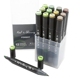 Набор скетч-маркеров Fat&Skinny "Лес" 12 шт спиртовые чернила