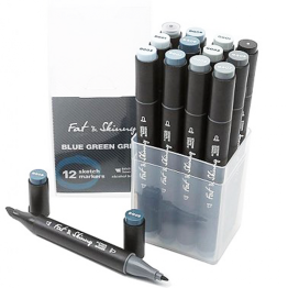 Набор скетч-маркеров Fat&Skinny "Сине-зелено-серые" 12 шт спиртовые чернила
