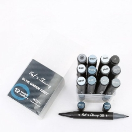 Набор скетч-маркеров Fat&Skinny "Сине-зелено-серые" 12 шт спиртовые чернила