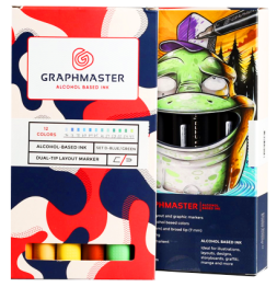 Набор спиртовых маркеров Graphmaster Box Set 12 Blue/Green в кейсе (сине-зеленые)