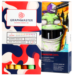 Набор спиртовых маркеров Graphmaster Box Set 12 Yellow/Red в кейсе (красно-желтые)
