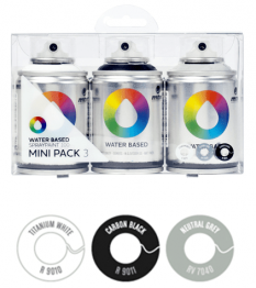 Набор красок для граффити аэрозоль Water Based 3 цвета по 100 мл (серый, черный, белый)