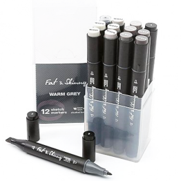 Набор скетч-маркеров Fat&Skinny "Теплые серые" 12 шт спиртовые чернила