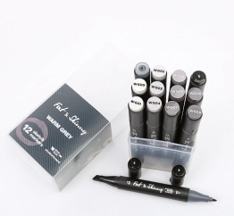 Набор скетч-маркеров Fat&Skinny "Теплые серые" 12 шт спиртовые чернила