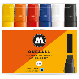 Набор акриловых маркеров Molotow ONE4ALL 627HS "Базовый 1" 6 шт / 15 мм