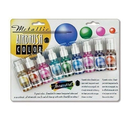 Набор красок металлик Jacquard Airbrush Color, 8 цветов + бесцветный лак