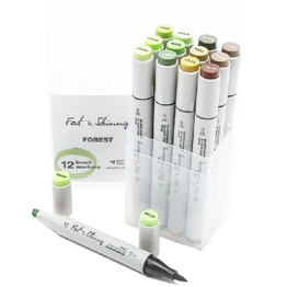 Маркеры для скетчей Fat&Skinny Brush "Лес" 12 шт спиртовые чернила