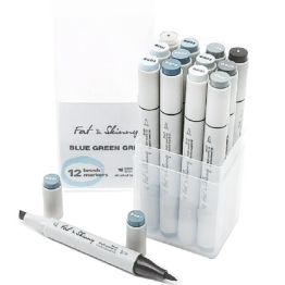 Маркеры для скетчей Fat&Skinny Brush "Сине-зелено-серые" 12 шт спиртовые чернила