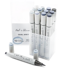 Маркеры для скетчей Fat&Skinny Brush "Холодные серые" 12 шт спиртовые чернила