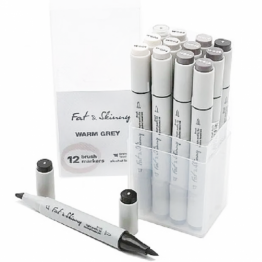 Маркеры для скетчей Fat&Skinny Brush "Теплые серые" 12 шт спиртовые чернила